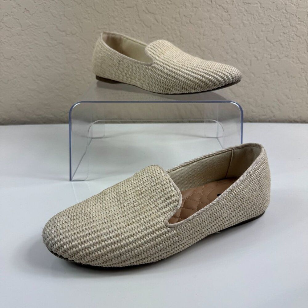 Birdies The Starling Beige Raffia Loafers Size 8 Round Slip-On Flats Preppy